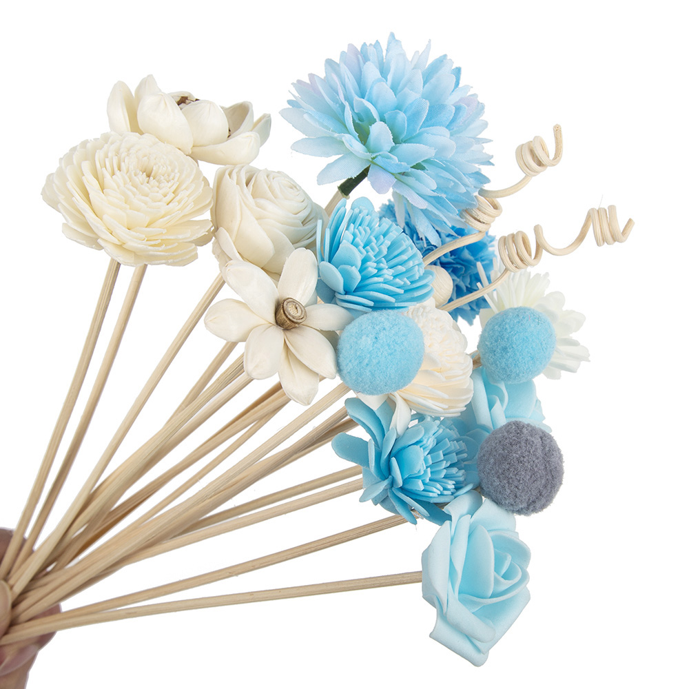 Home Fragrance Diffuser Sticks - 19pcs Bule Artificial Flower Rattan Reed